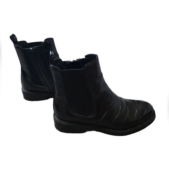 Jeffrey Campbell Black CrocEmbossed Patent Leather Chelsea Ankle Boots Sz 6 - Picture 3 of 9